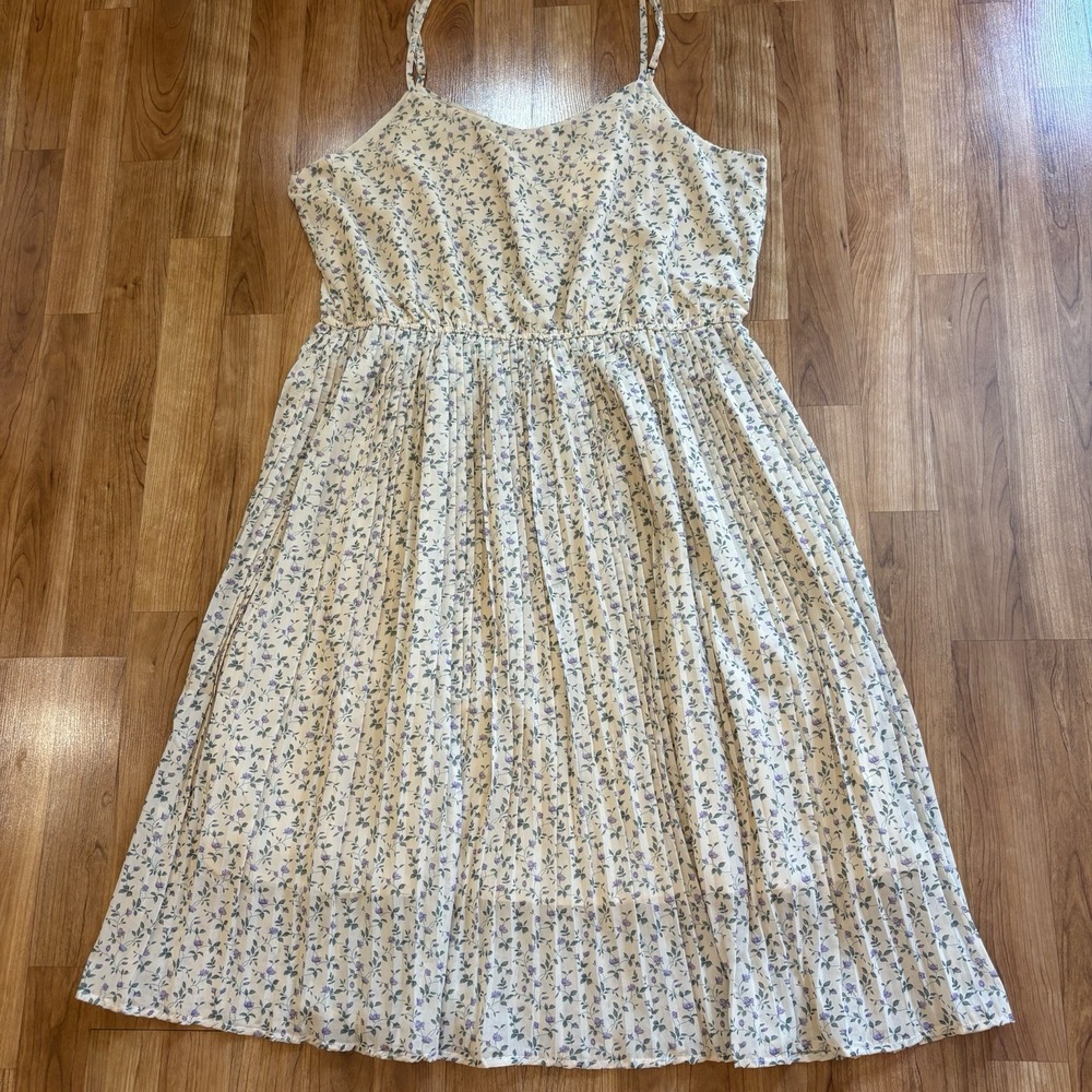 Hayden Los Angeles Floral Pleated Chiffon Midi Slip Dress 1XL V-Neck Adjustable
